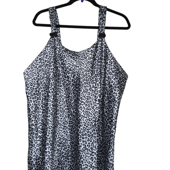 Womens Leopard Print Satin Slip Nightgown 2X Knee Length Black White - Picture 2 of 10